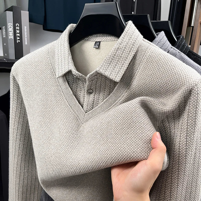 RUBYRU Men's Thickened Fleece Lined Layered Look Shirt - Winter