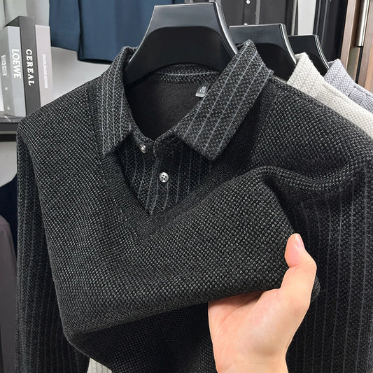 RUBYRU Men's Thickened Fleece Lined Layered Look Shirt - Winter