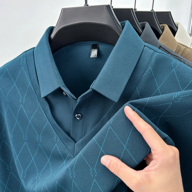 RUBYRU Men's Fake Two Piece Plaid Lapel T-Shirt | Autumn Casual