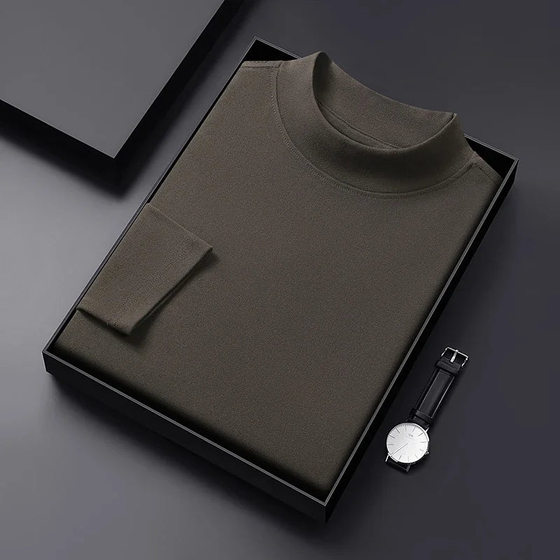 RUBYRU Men's Velvet High Collar Long Sleeve T-Shirt | Spring/Autumn Casual