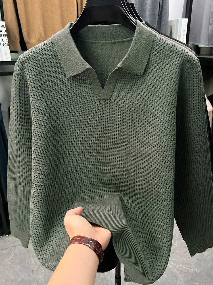 RUBYRU Men's Solid V-Neck Pullover T-shit | Thick Warm Autumn/Winter Knit