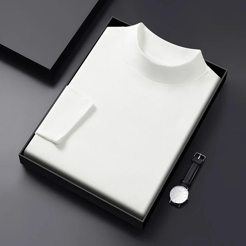 RUBYRU Men's Velvet High Collar Long Sleeve T-Shirt | Spring/Autumn Casual