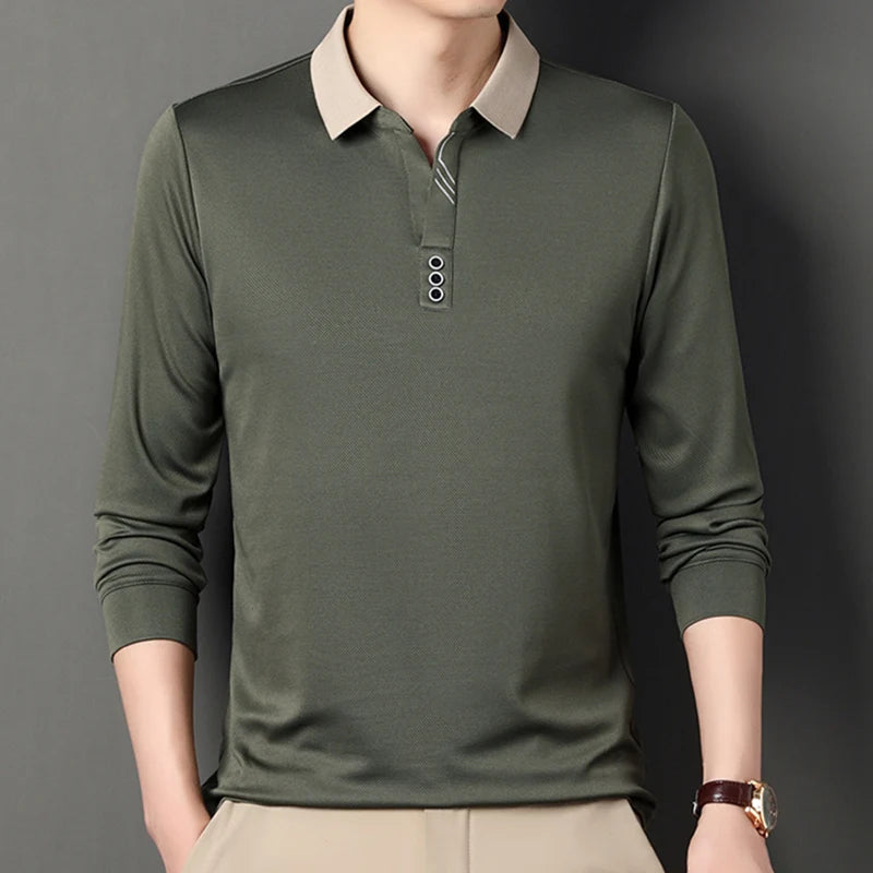 RUBYRU Men's Waffle Knit Pullover T-Shirt | Contrast Color Spring/Autumn