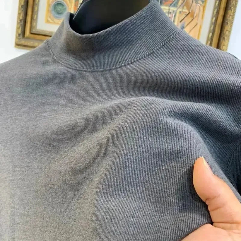 RUBYRU Men's Thick Thermal Base Layer Top | Semi High Neck Long Sleeve