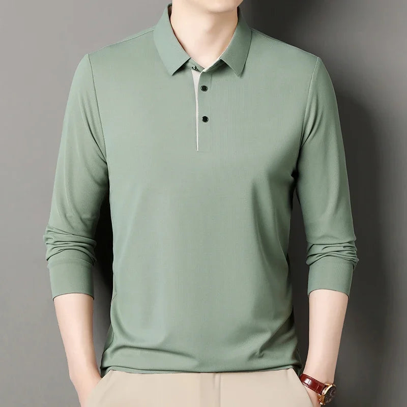 RUBYRU Men's Solid Long Sleeve Polo T-Shirt