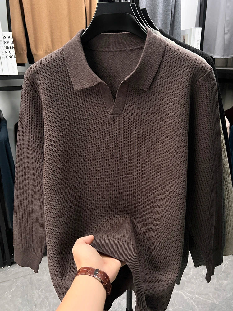 RUBYRU Men's Solid V-Neck Pullover T-shit | Thick Warm Autumn/Winter Knit