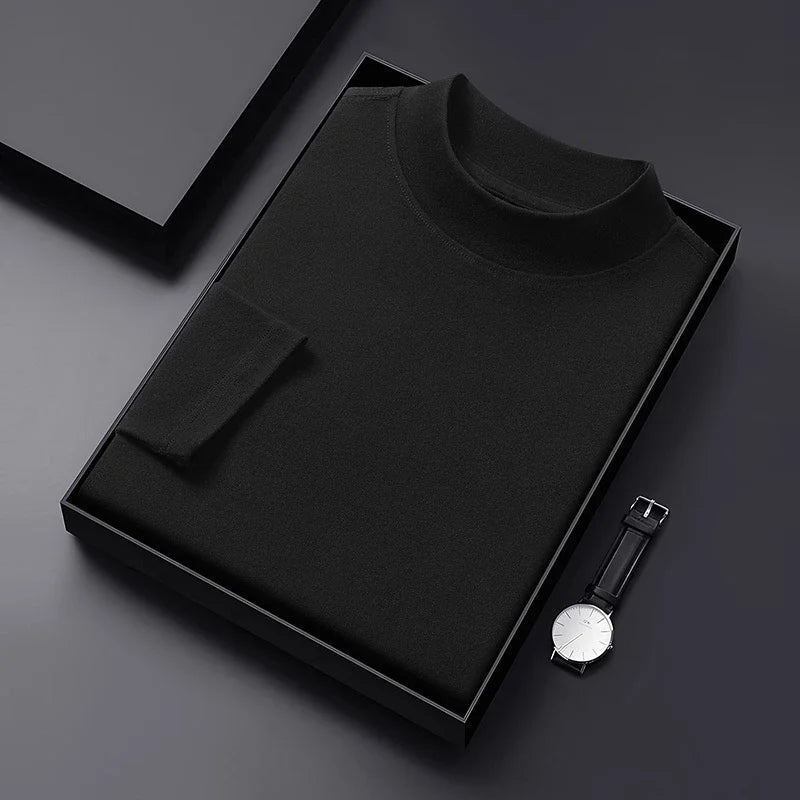 RUBYRU Men's Velvet High Collar Long Sleeve T-Shirt | Spring/Autumn Casual