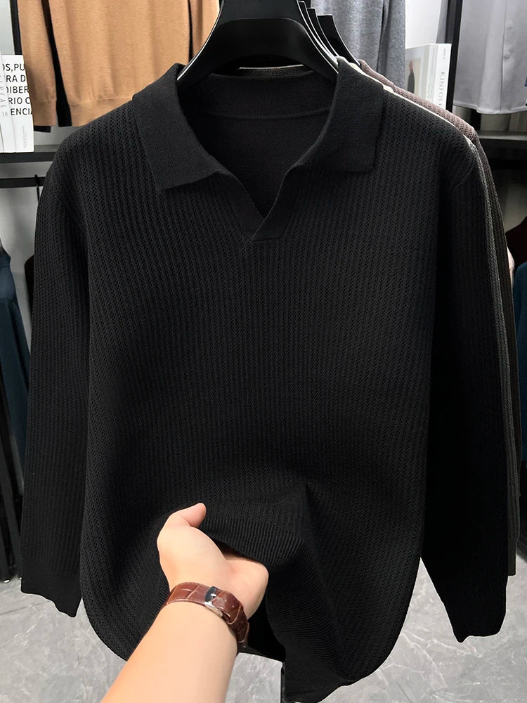 RUBYRU Men's Solid V-Neck Pullover T-shit | Thick Warm Autumn/Winter Knit