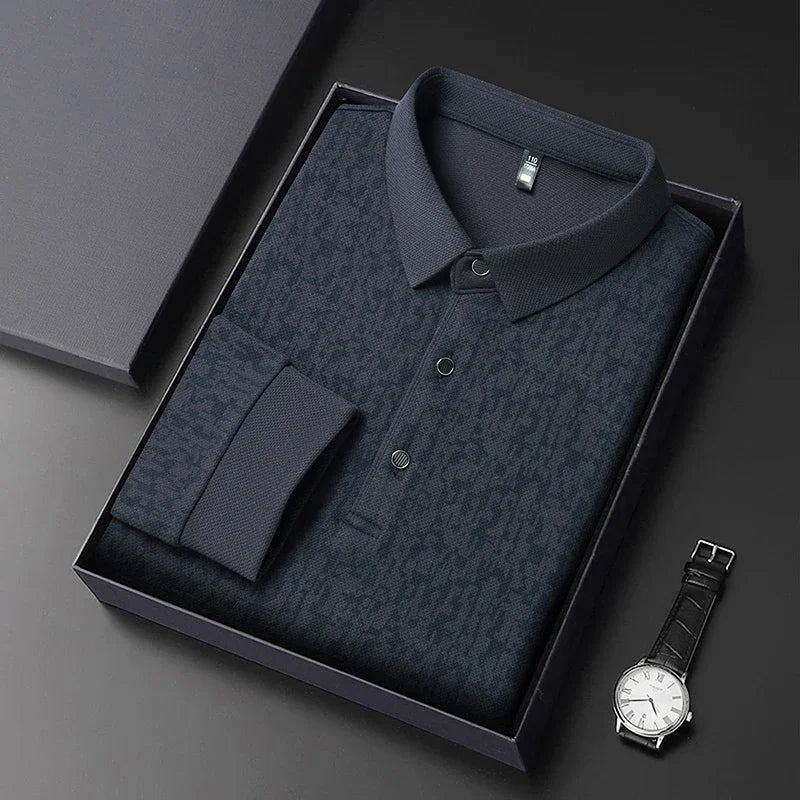 RUBYRU Men's Printed Long Sleeve Casual Polo T-Shirt