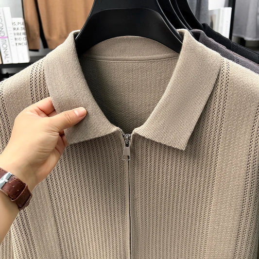 RUBYRU Men's Zipper Knit T-Shirt