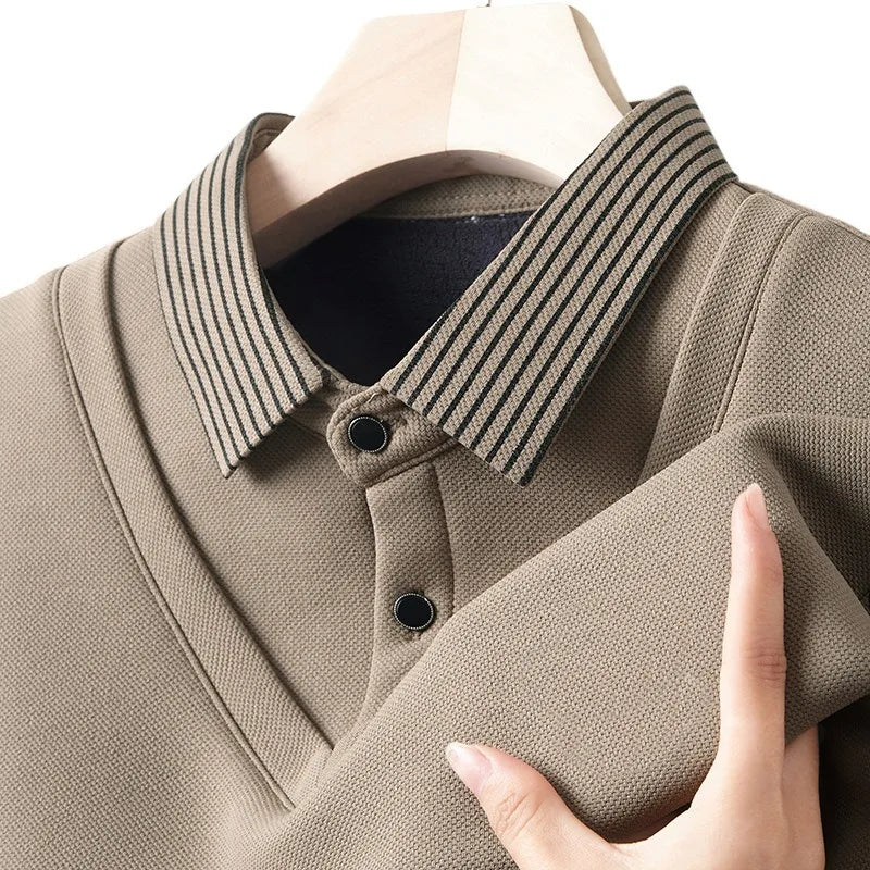 RUBYRU Men's Luxury Fake Two-Piece Long Sleeve Polo T-Shirt