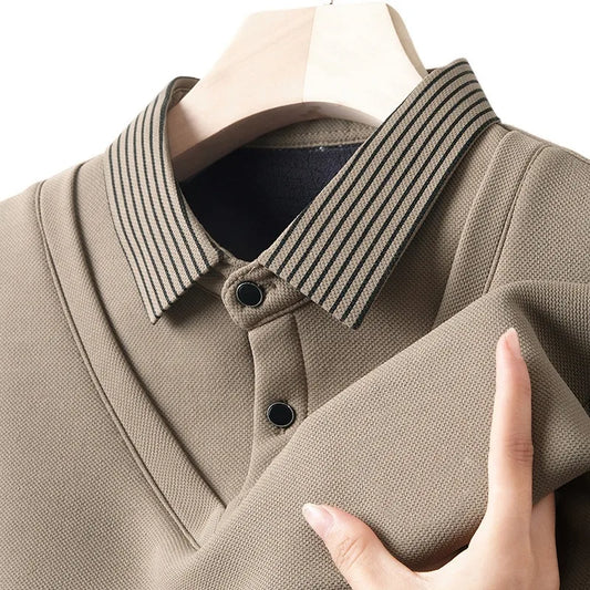 RUBYRU Men's Luxury Fake Two-Piece Long Sleeve Polo T-Shirt