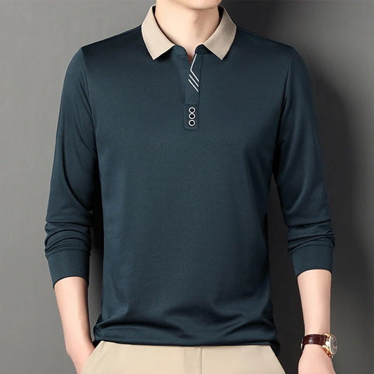 RUBYRU Men's Waffle Knit Pullover T-Shirt | Contrast Color Spring/Autumn