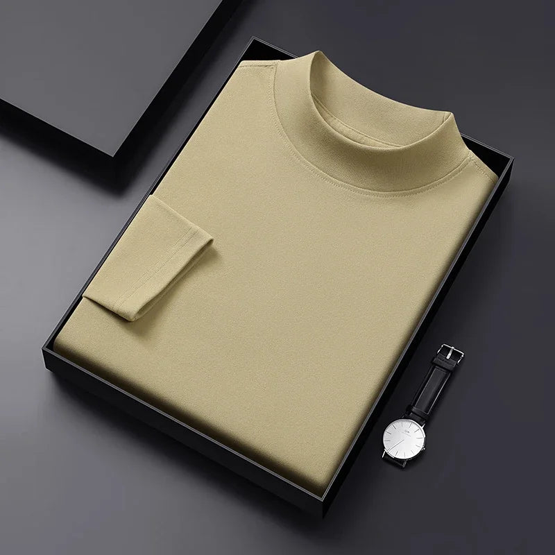 RUBYRU Men's Velvet High Collar Long Sleeve T-Shirt | Spring/Autumn Casual