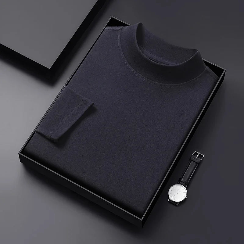 RUBYRU Men's Velvet High Collar Long Sleeve T-Shirt | Spring/Autumn Casual