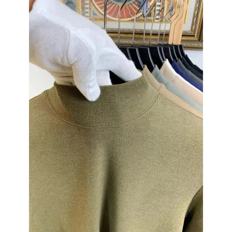 RUBYRU Men's Thick Thermal Base Layer Top | Semi High Neck Long Sleeve