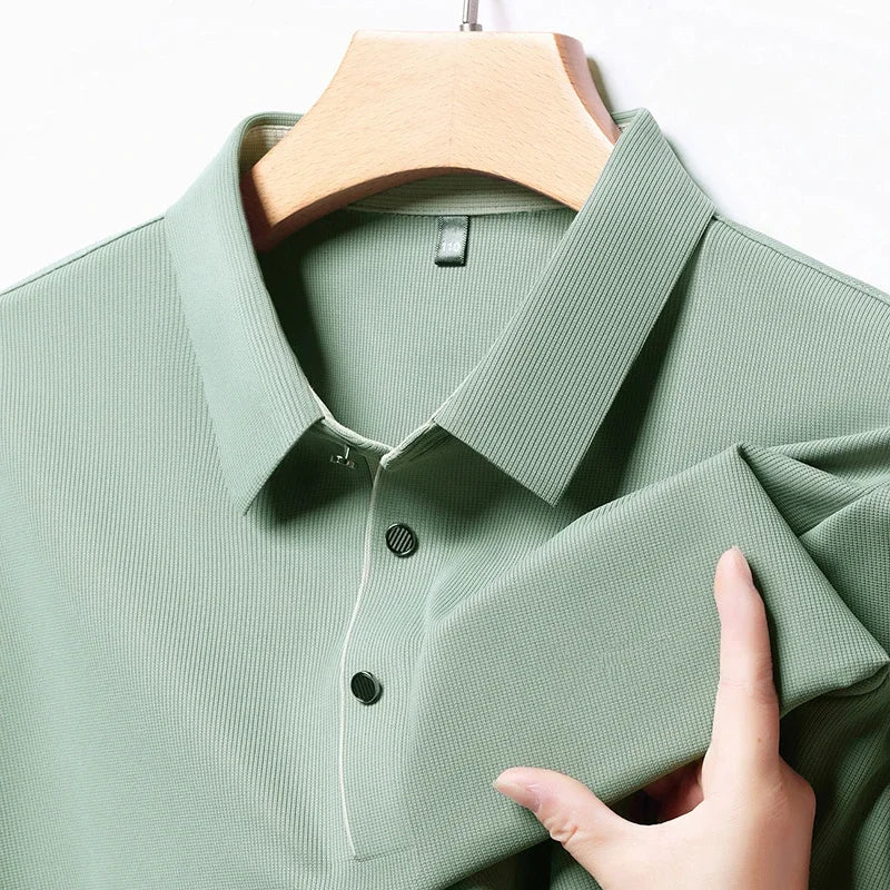 RUBYRU Men's Solid Long Sleeve Polo T-Shirt