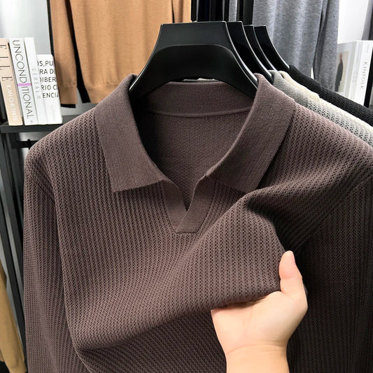 RUBYRU Men's Solid V-Neck Pullover T-shit | Thick Warm Autumn/Winter Knit