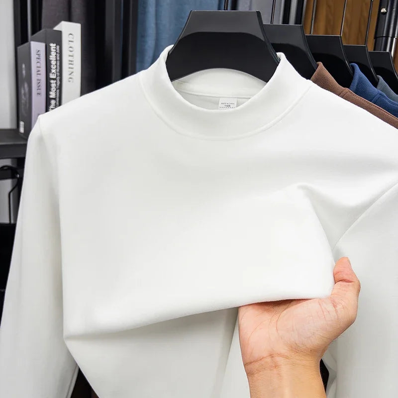 RUBYRU Men's Velvet High Collar Long Sleeve T-Shirt | Spring/Autumn Casual